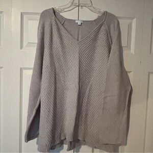 J. Jill Tan Crew Neck Sweater with Chevron Knit